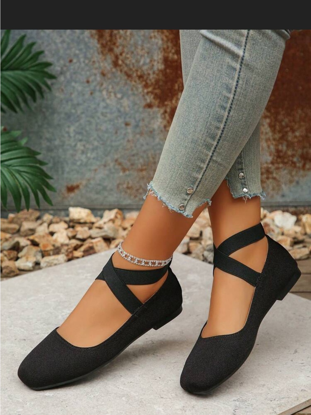 NIB Black Elastic Ankle Strap Ballet Flats - Women’s Size 7.5
